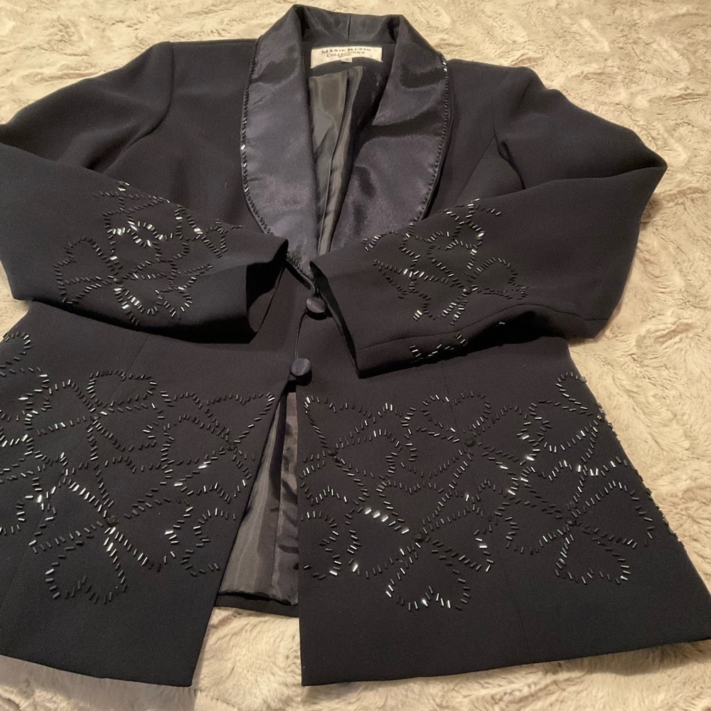 Maxie Klein Navy Blue Bead Trimmed 2-pc Special Occasion Suit - Picture 10 of 11